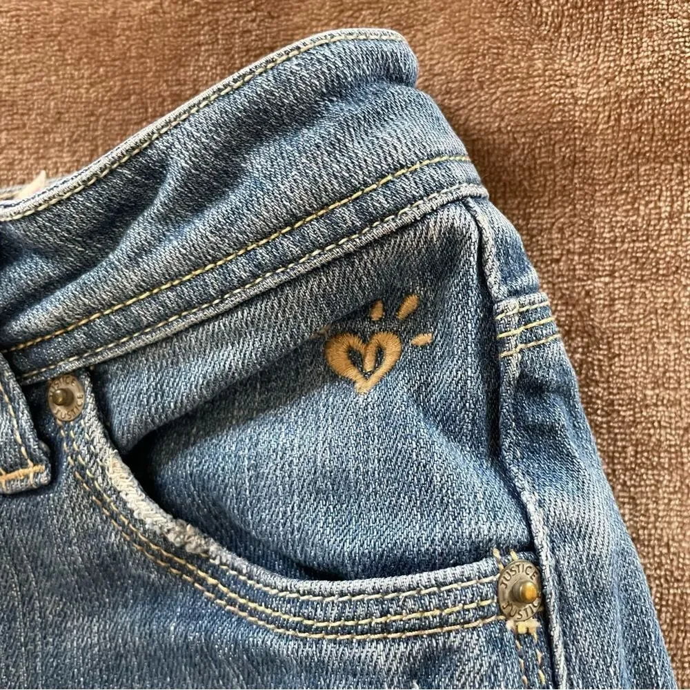 Justice Girls Blue Jean Shorts with Frayed Hem Size 12 R